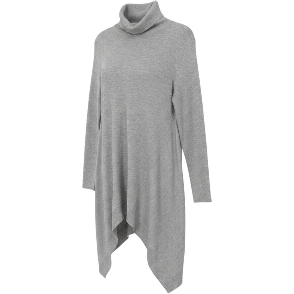 Chicos Tunic Sweater Women Small Gray Cashmere Blend Asymmetric Hem Turtleneck